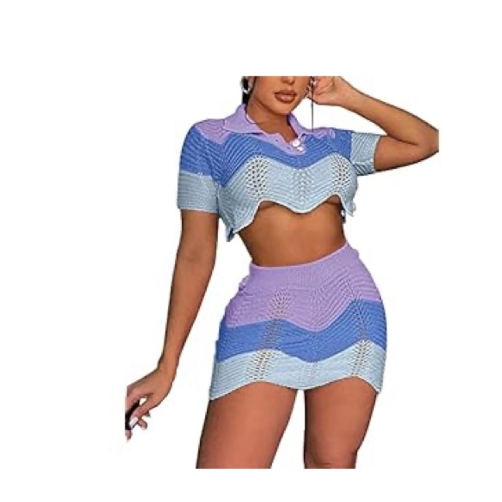 2pcs Knit Crop Top and Skirt Set